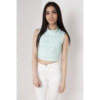 flower detail lace crochet crop top in mint