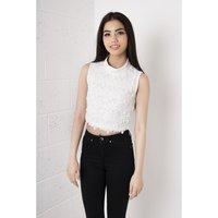 Flower Detail Lace Crochet Crop Top in White