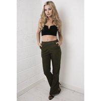 Flared Suede High-waisted Trousers in Khaki