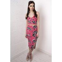 Floral Print Midi Skirt with Zip Detail in Pink