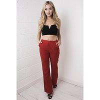 Flared Suede High-waisted Trousers in Red