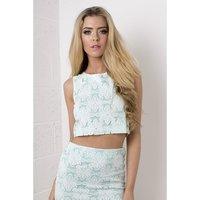 Floral Daisy Crop Top in Mint Green