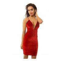 flamingo red velvet bodycon mini dress