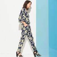 Floral Print Jumpsuit with Batwing Sleeves