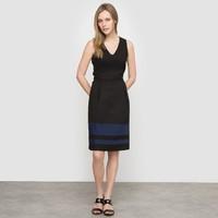 Flared V-Neck Dress with Contrasting Stripes