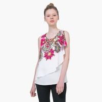 flowered sleeveless blouse with ruffles