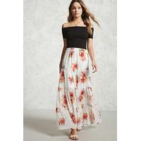 floral tiered seam maxi skirt