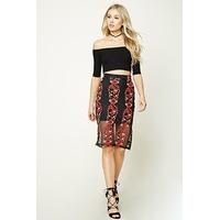 Floral Embroidered Mesh Skirt