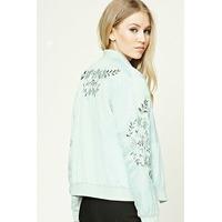 floral embroidered satin bomber