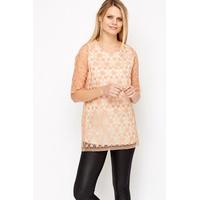 Floral Lace Overlay Long Line Top