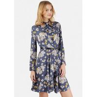 Floral Long Sleeved Wrap Belted Dress With Pussybow Tie