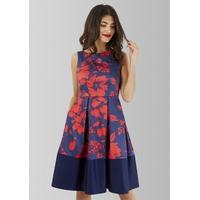 floral pleated dress with contrast hem