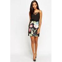 Floral Front Mini Black Skirt