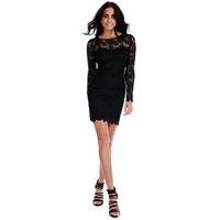 floral lace long sleeved mini dress black