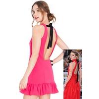 flared hem open back mini dress cerise