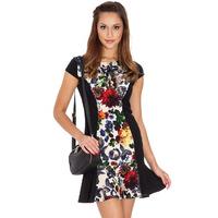 Floral Print Frill Hem Mini Dress - BLACKCREAM