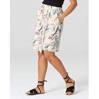 Floral Print Linen Mix Asymmetric Skirt