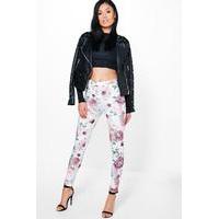 Floral Skinny Stretch Trousers - dove