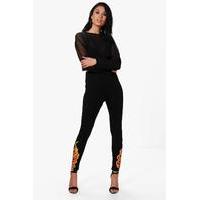 flame print leggings black