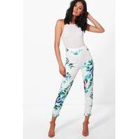 Floral Strectch Skinny Trousers - white