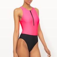 fluorescent two tone swimsuit with zip