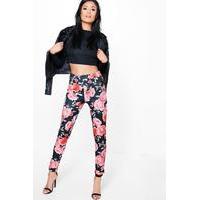 Floral Skinny Stretch Trousers - black