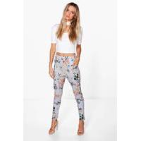 Floral Stretch Skinny Trousers - grey