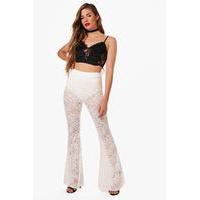 Flared Lace Trousers - ivory