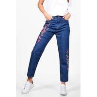 floral embroidered jeans blue