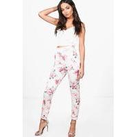 floral skinny stretch trousers pink