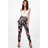 Floral Stretch Skinny Trousers - black