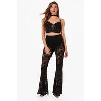 Flared Lace Trousers - black