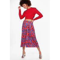 Floral Pleated Slinky Wide Leg Culottes - red