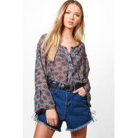 Floral Printed Blouse - wine