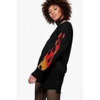 flame print sweat black