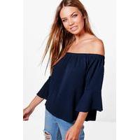 Flute Sleeve Bardot Top - navy