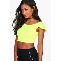 Fluro Plunge Back Cropped Top - yellow