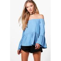 Flare Sleeve Peplum Top - sky