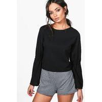 Flare Tie Sleeve Strappy Woven Top - black