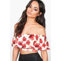 Floral Ruffle Off The Shoulder Crop - cream