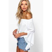 Fluted Frill Sleeve Off The Shoulder Top - white