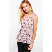 Floral Print Ruffle Hem Vest - peach