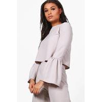 flute sleeve woven top grey