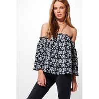 floral bardot top navy