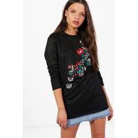 Floral Embroidered Print Knitted Tunic - black