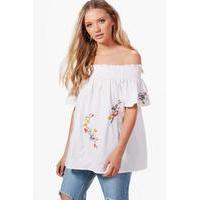 floral embroidered off the shoulder cotton top white