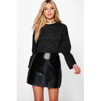 flare sleeve crop sweat black