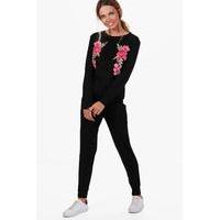 floral embroidered knitted lounge set black