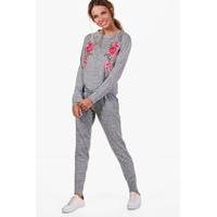 floral embroidered knitted lounge set grey