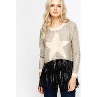 Fluffy Front Star Fringed Jumper